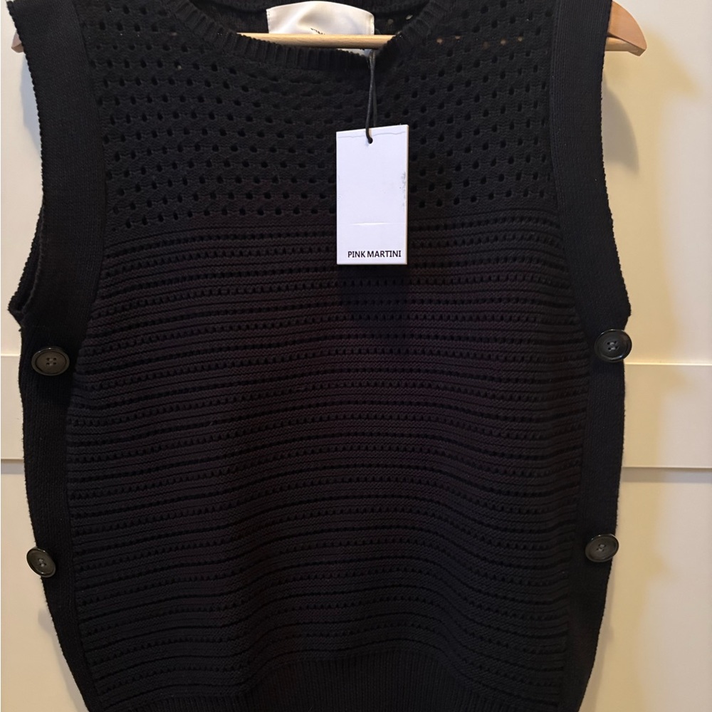 Pink Martini Black Sleeveless Knit Tank with Side Button Detail